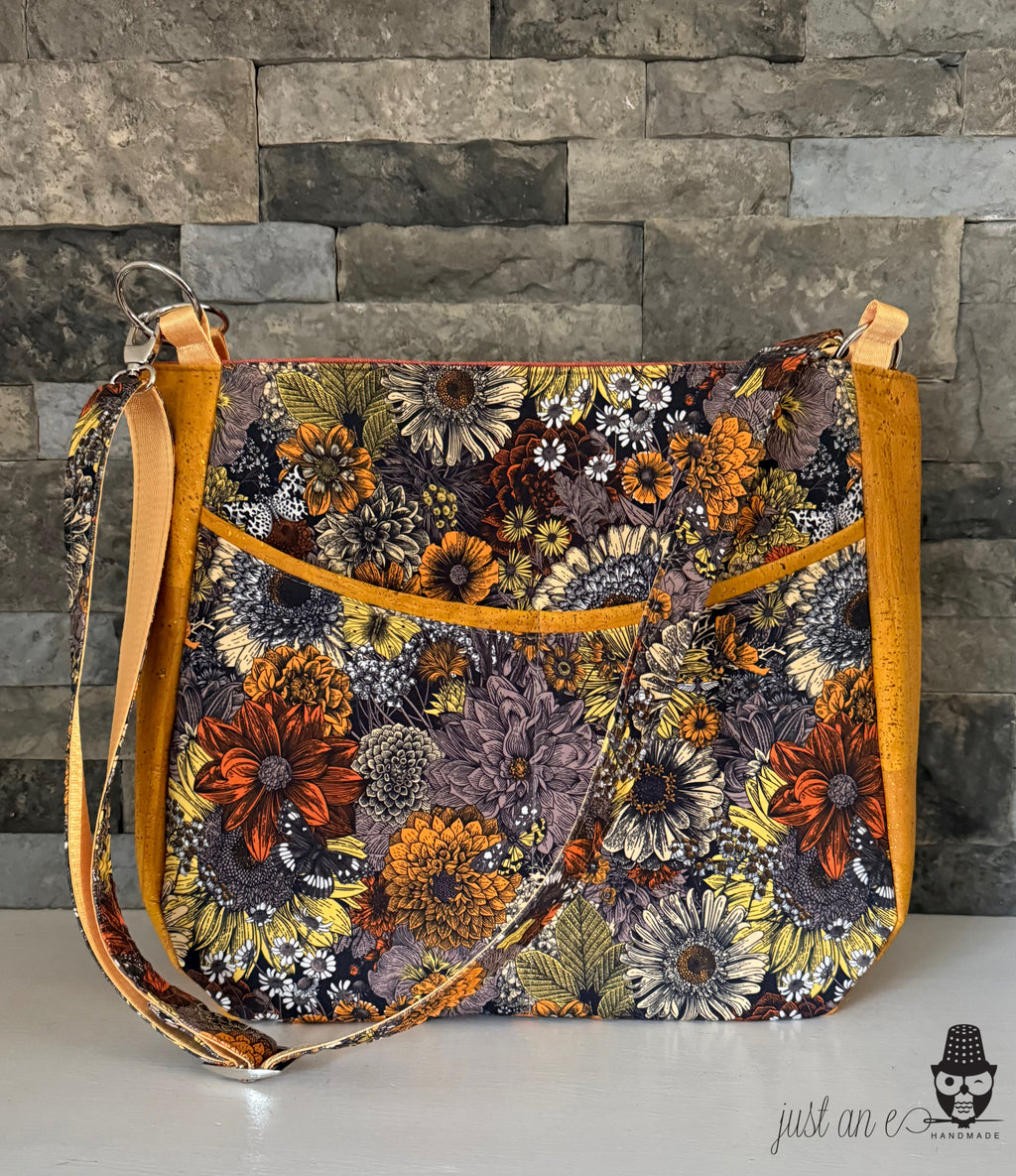 Autumn Floral Canvas and Cork Hobo Style Bag