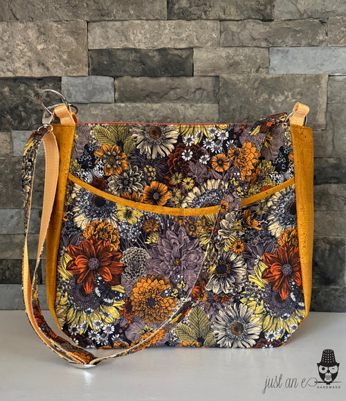 Autumn Floral Canvas and Cork Hobo Style Bag