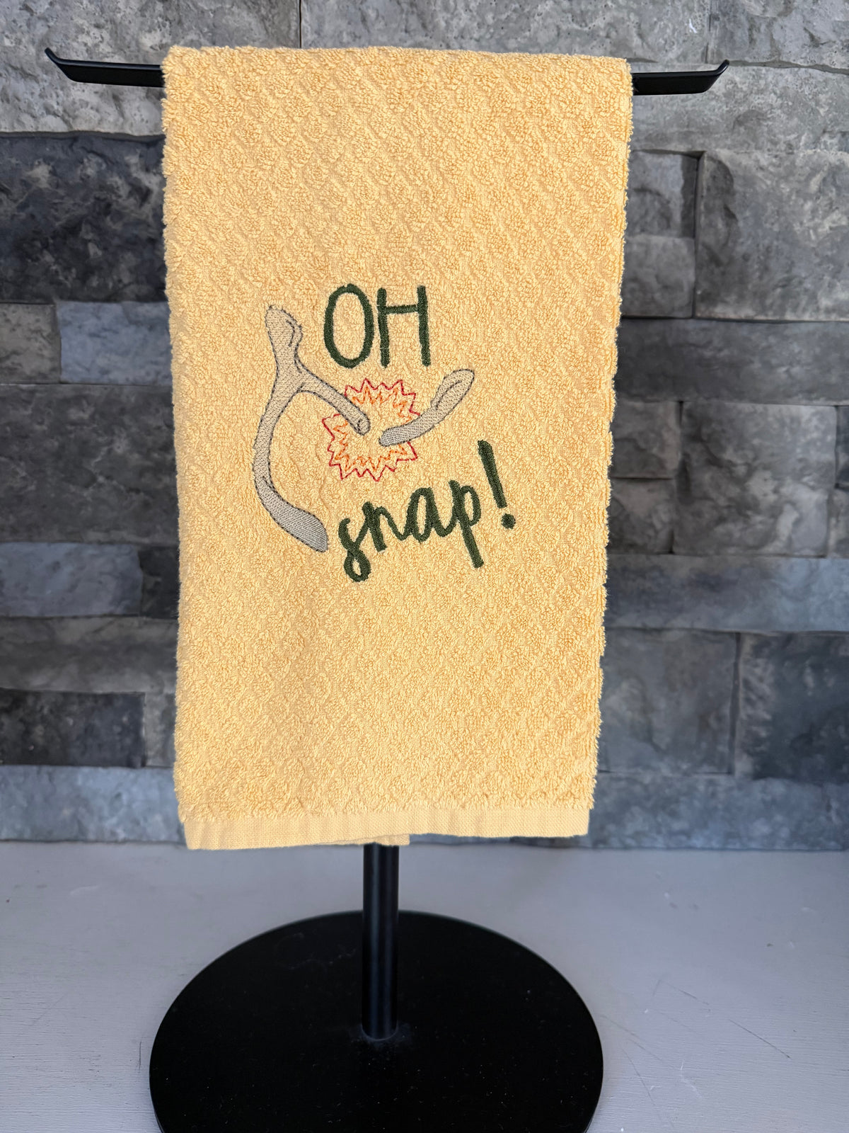 Oh Snap! Wishbone Thanksgiving Embroidered Towel - Holiday Family Towel