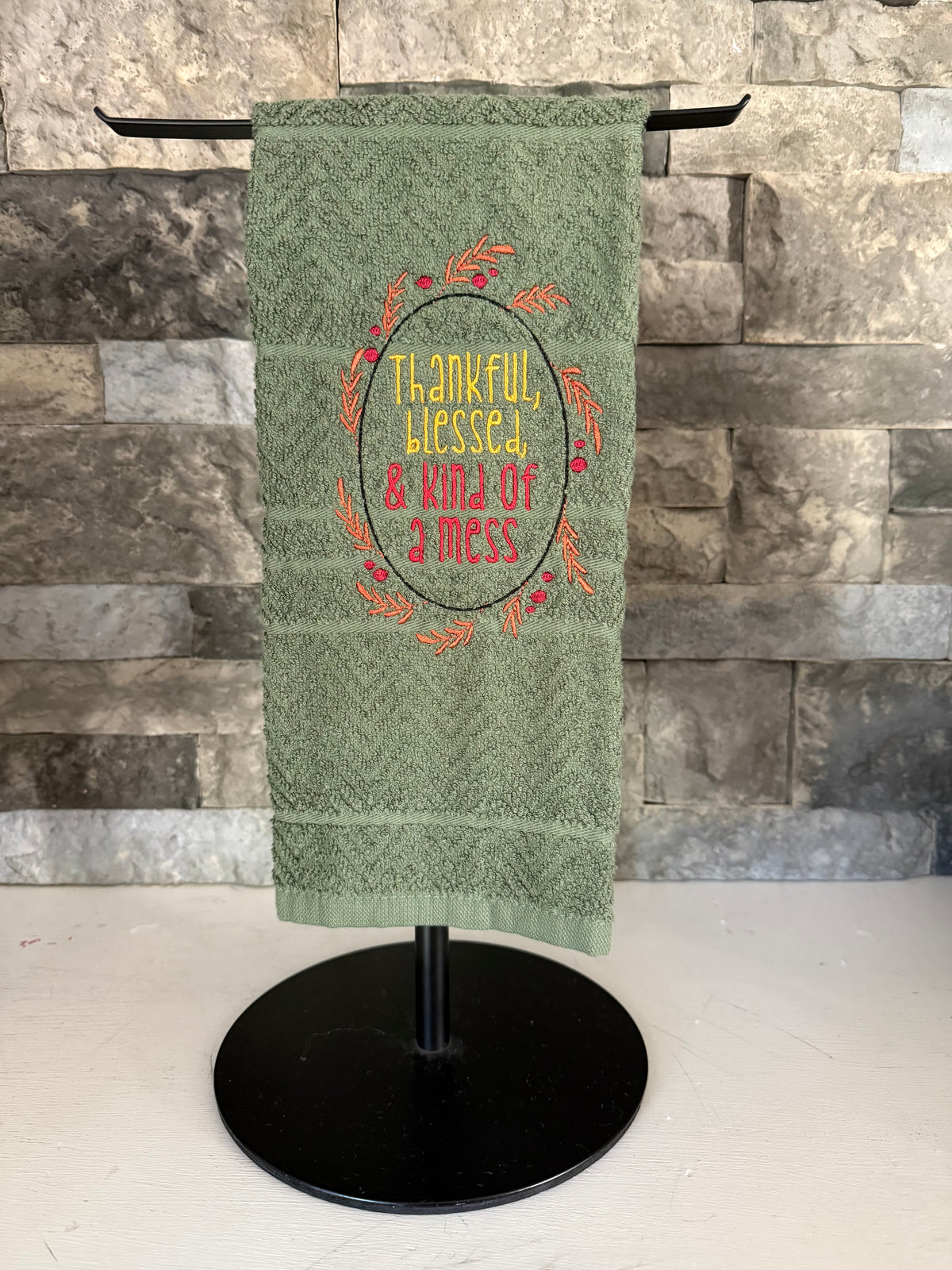 Thankful, Blessed, & Kind of a Mess Embroidered Towel