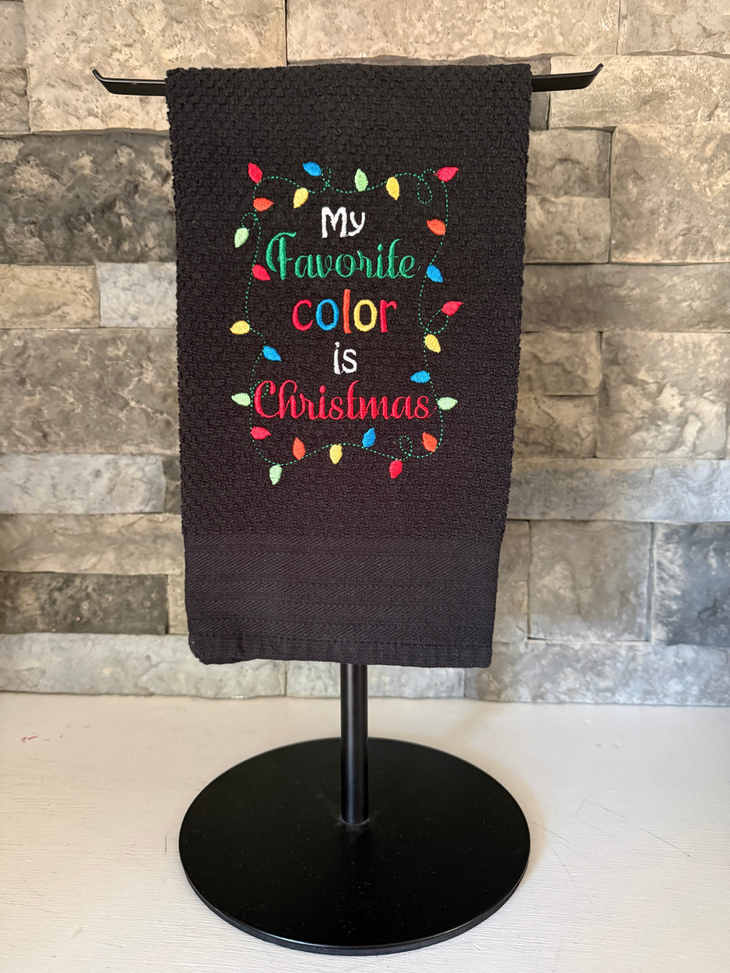 My Favorite Color is Christmas Embroidered Towel