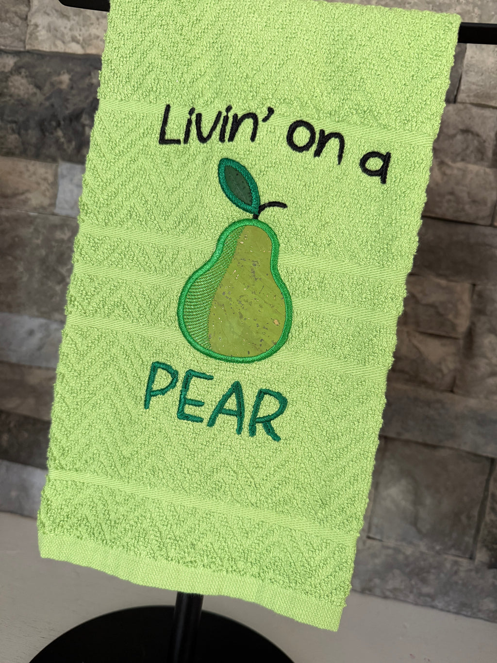 Livin’ on a Pear - Punny Embroidered Towel