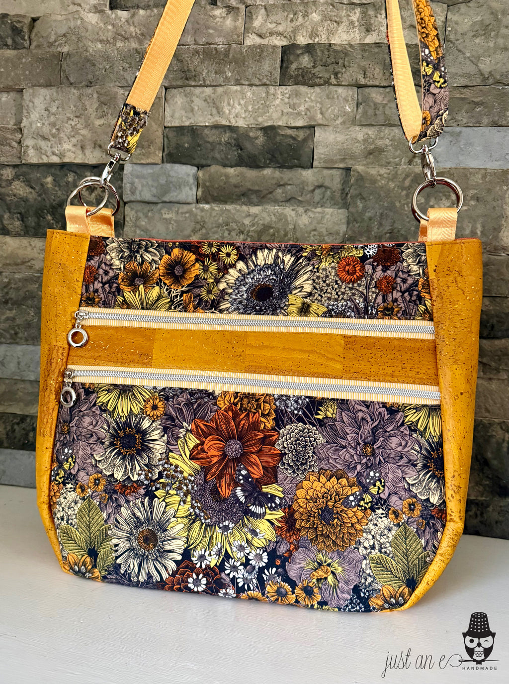 Autumn Floral Canvas and Cork Hobo Style Bag