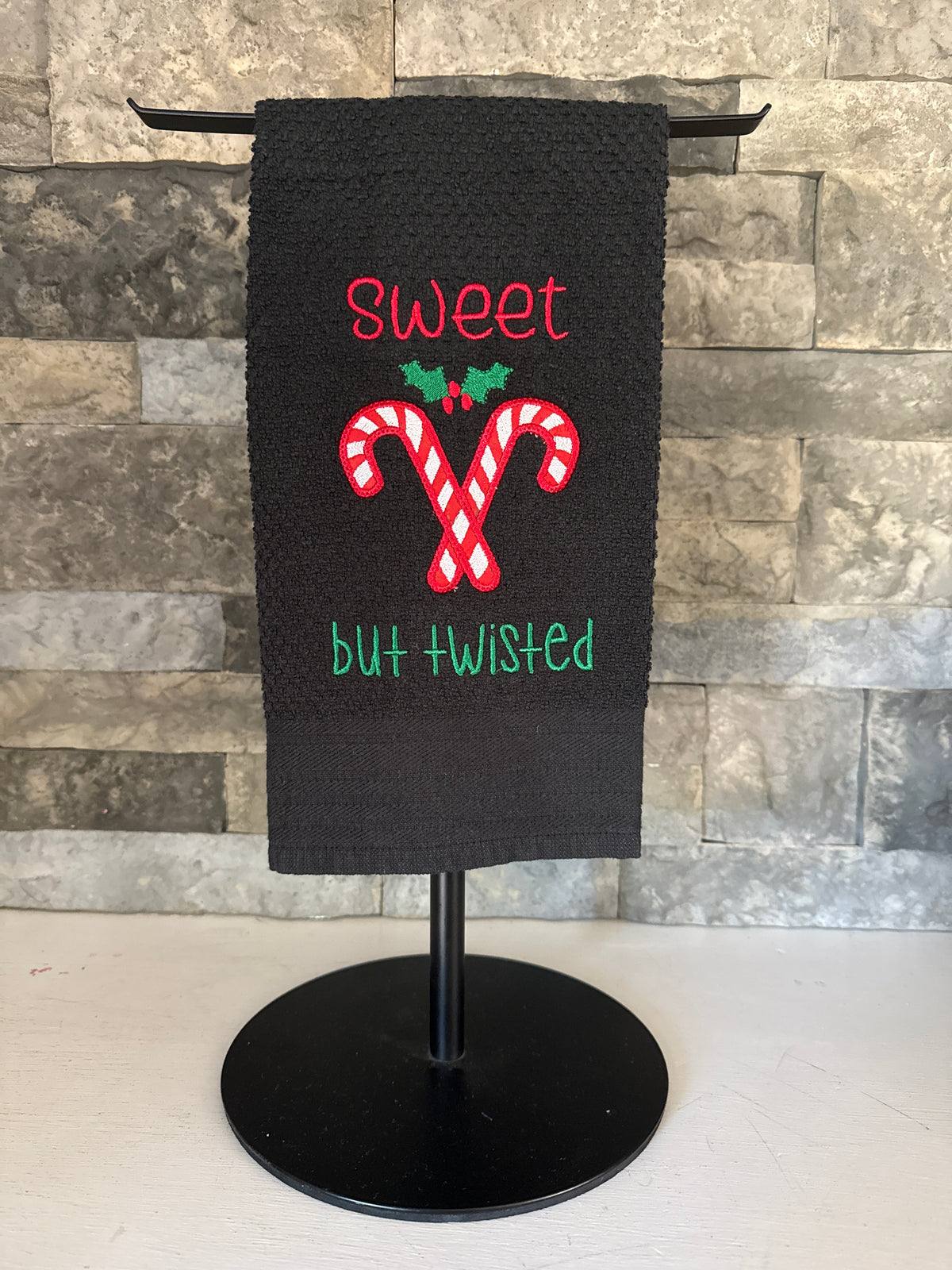Sweet but Twisted Candy Cane Embroidered Towel