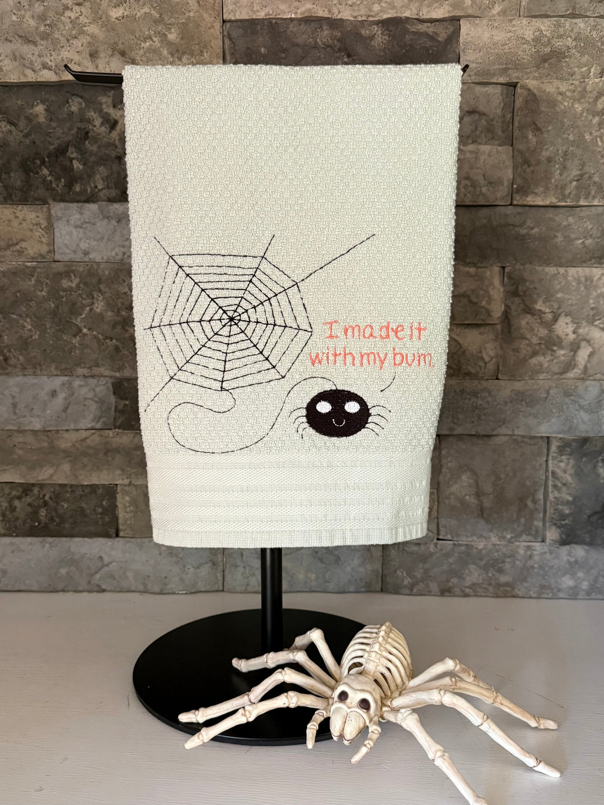 I Made It with my Bum Spiderweb Embroidered Towel