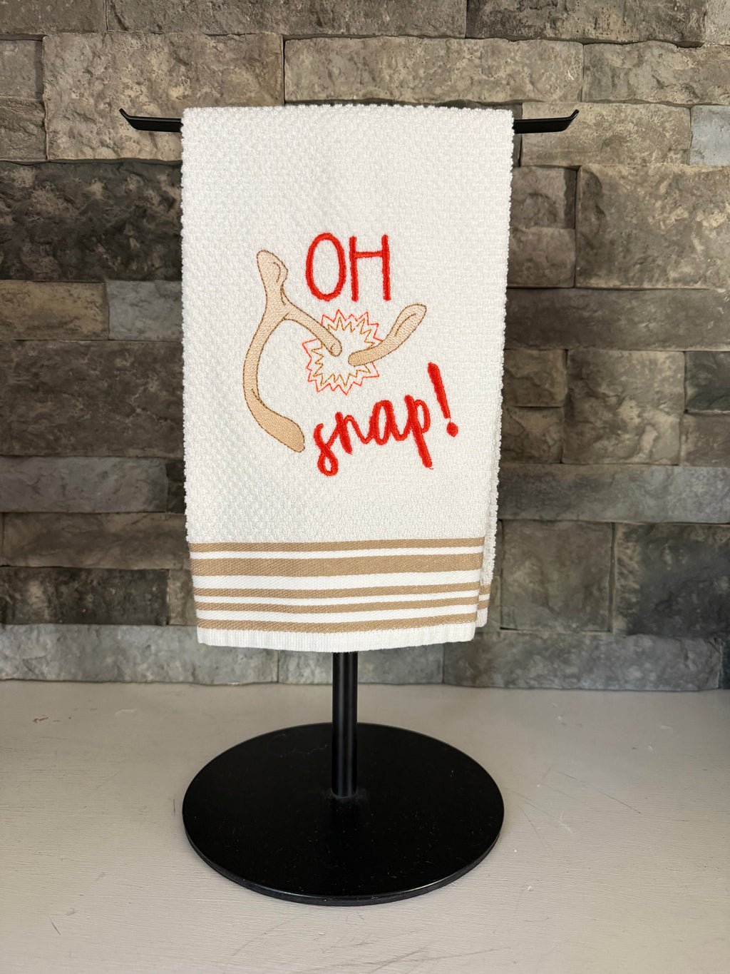 Oh Snap! Wishbone Thanksgiving Embroidered Towel - Holiday Family Towel