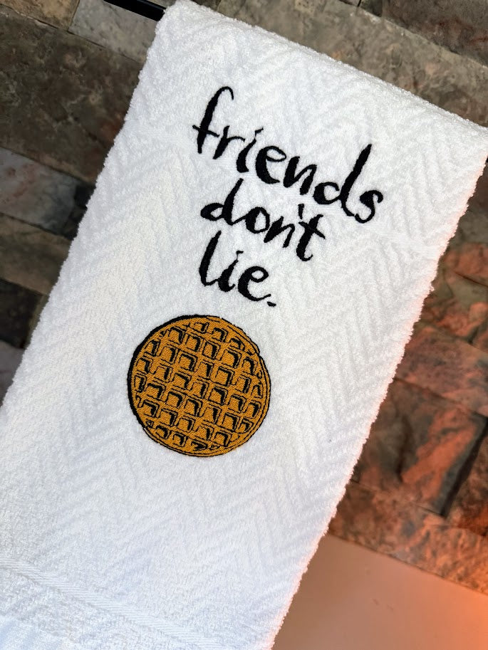 Friends Don't Lie and Eggo Waffle - Stranger Things-Inspired Towel - Embroidered Towel