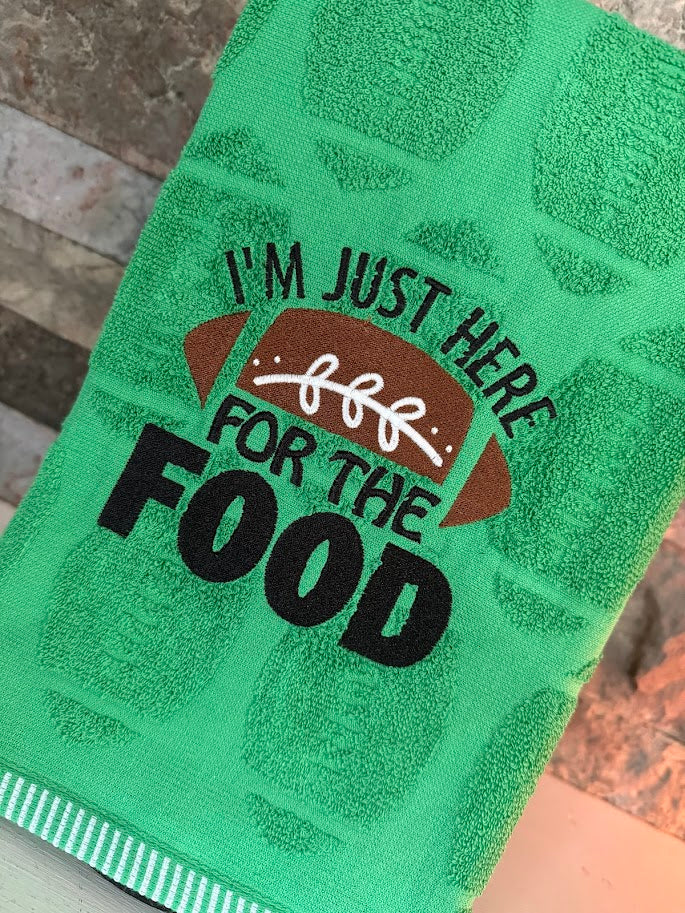 I'm Just Here for the Food Football Towel - Embroidered Towel