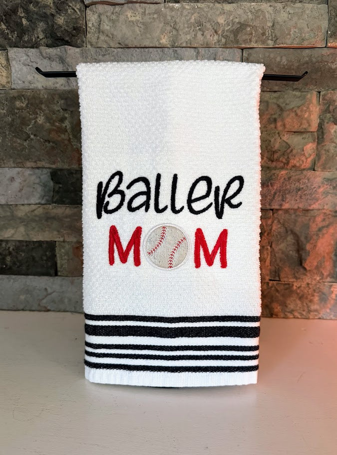 Baller Mom - Baseball - Embroidered Towel