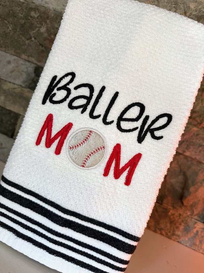 Baller Mom - Baseball - Embroidered Towel