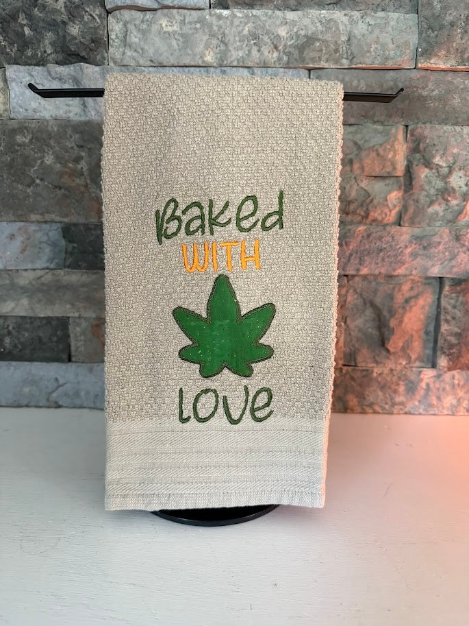 Baked with Love - Punny Embroidered Towel