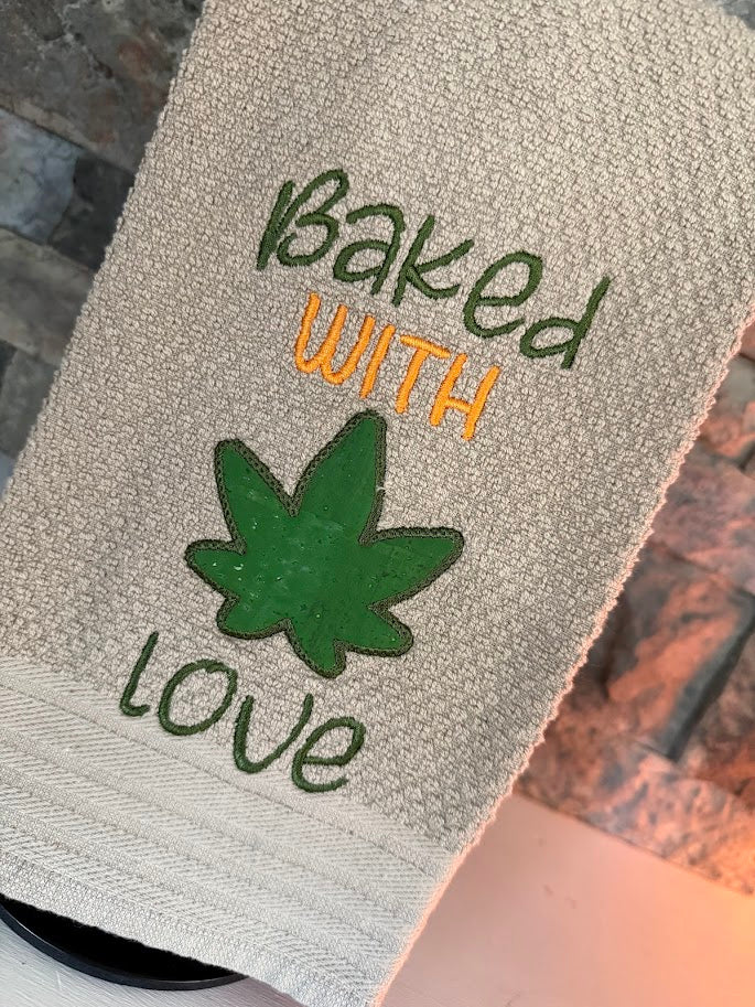 Baked with Love - Punny Embroidered Towel