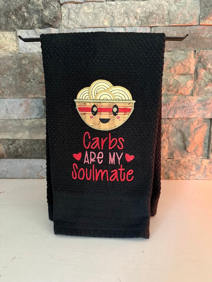 Carbs are My Soulmate Embroidered Towel