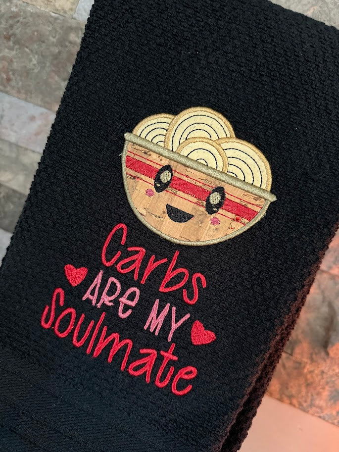 Carbs are My Soulmate Embroidered Towel