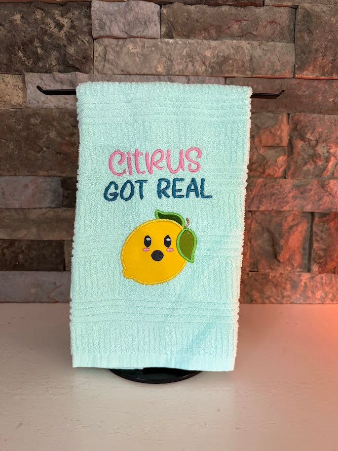 Citrus Got Real - Punny Lemon Embroidered Towel