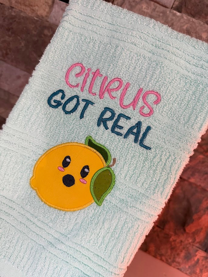 Citrus Got Real - Punny Lemon Embroidered Towel