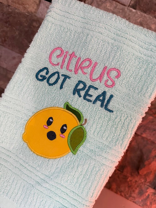 Citrus Got Real - Punny Lemon Embroidered Towel