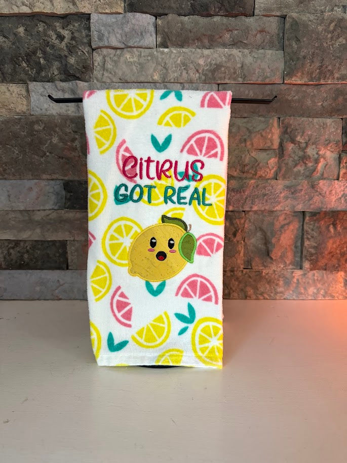 Citrus Got Real - Punny Lemon Embroidered Towel