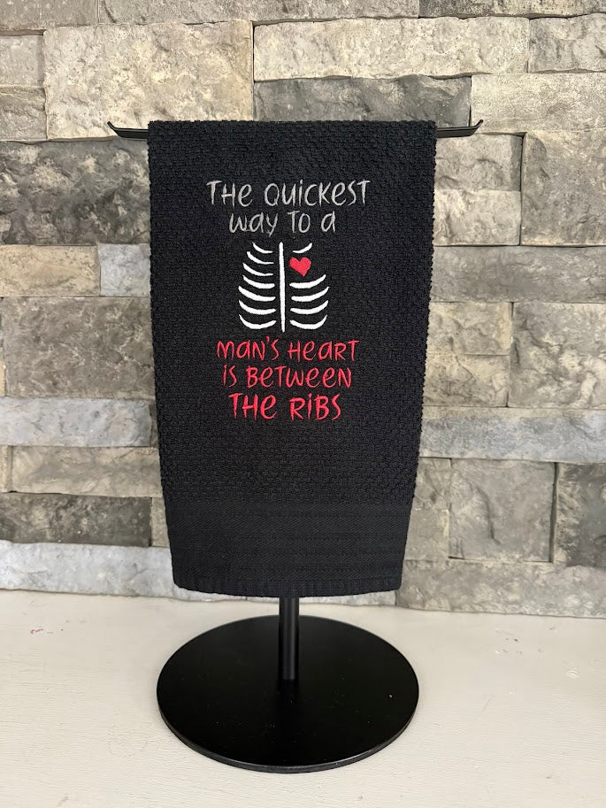 Quickest Way to a Man's Heart - Snarky Embroidered Towel