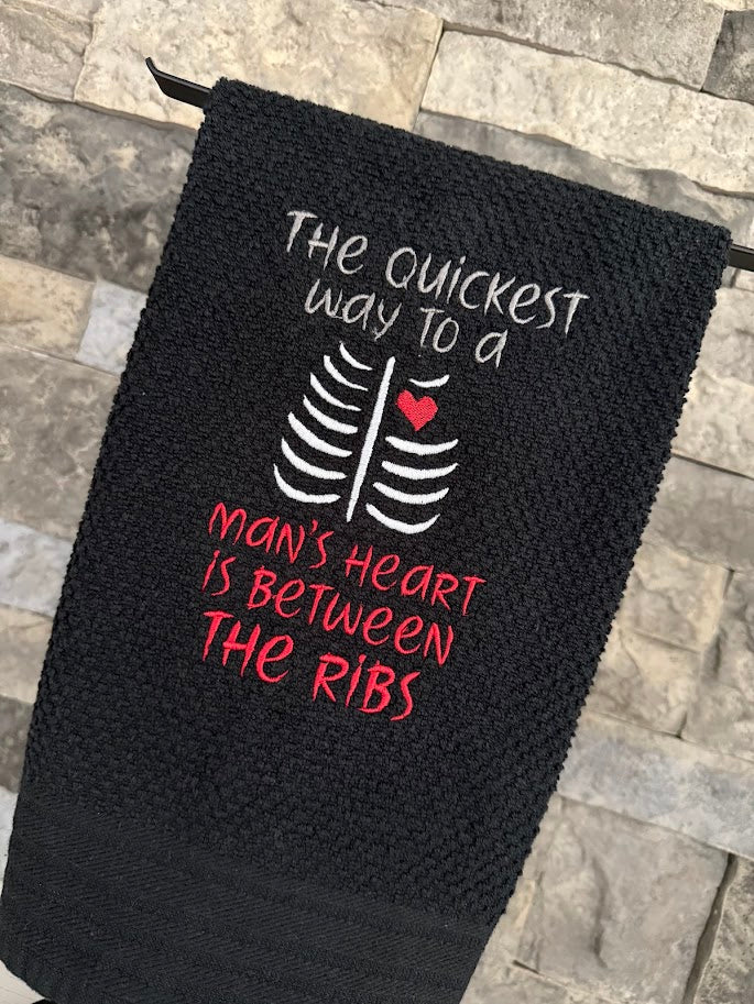 Quickest Way to a Man's Heart - Snarky Embroidered Towel