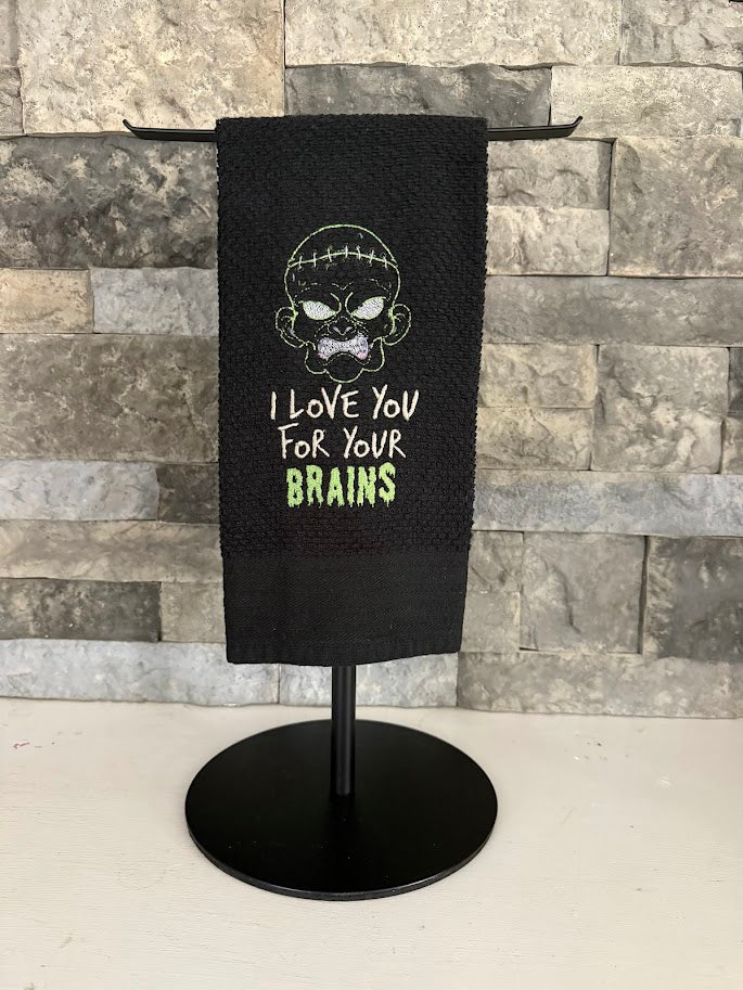 I Love You for Your Brains - Punny Zombie Embroidered Towel