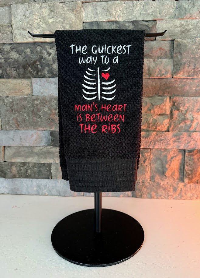 Quickest Way to a Man's Heart - Snarky Embroidered Towel