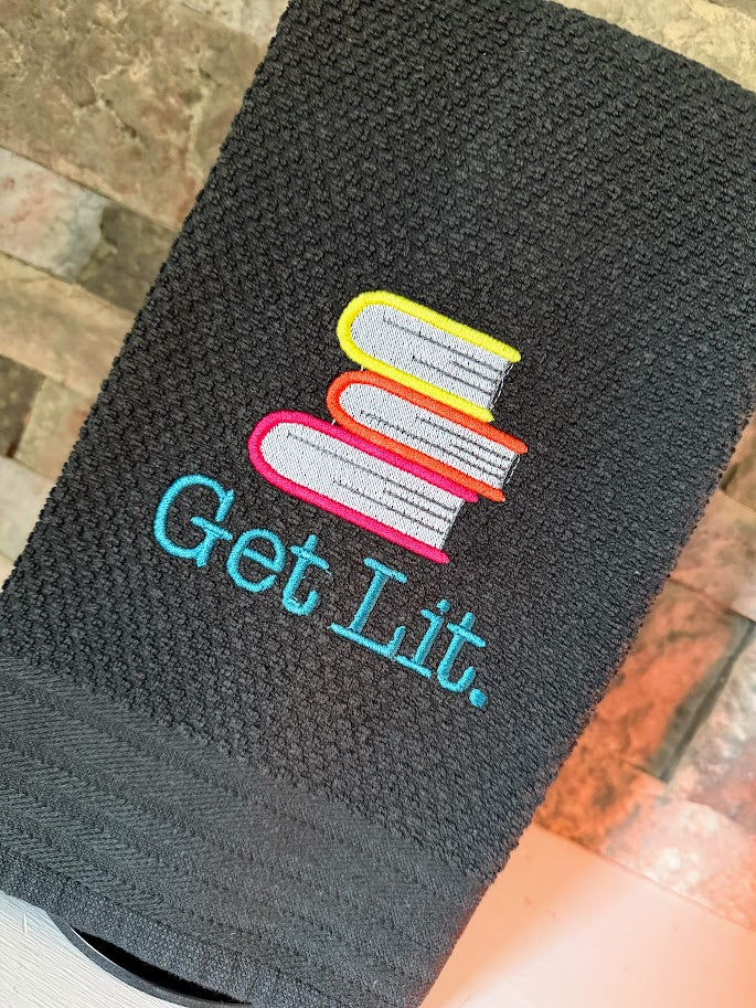 Get Lit - Stack of Books Embroidered Towel