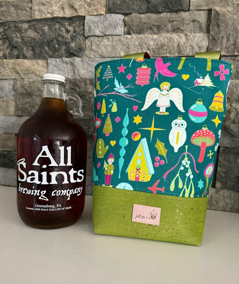 Wine Tote  - Growler Tote - Holiday Wine Tote