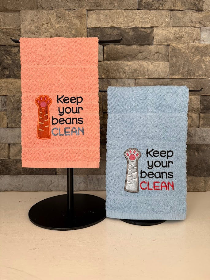 Keep Your Beans Clean - Animal Paw - Embroidered Towel
